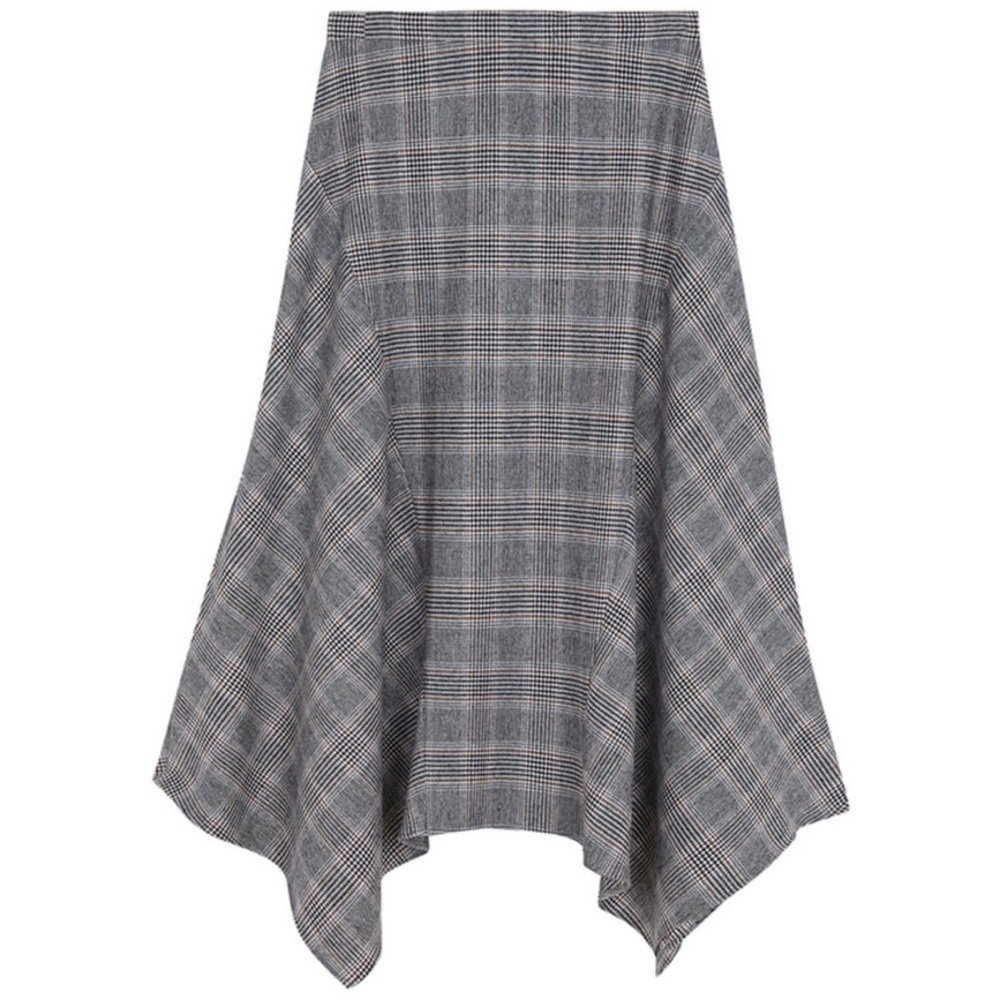 Massimo Dutti wool blend handkerchief hem grey gray check plaid skirt women’s 8